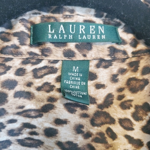 Lauren Ralph Lauren Animal Print Button Up Blouse Sz M Contemporary Classic - Picture 5 of 8